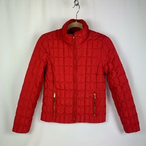 Red J.Crew Puffer - Goose Down with Gold Accents